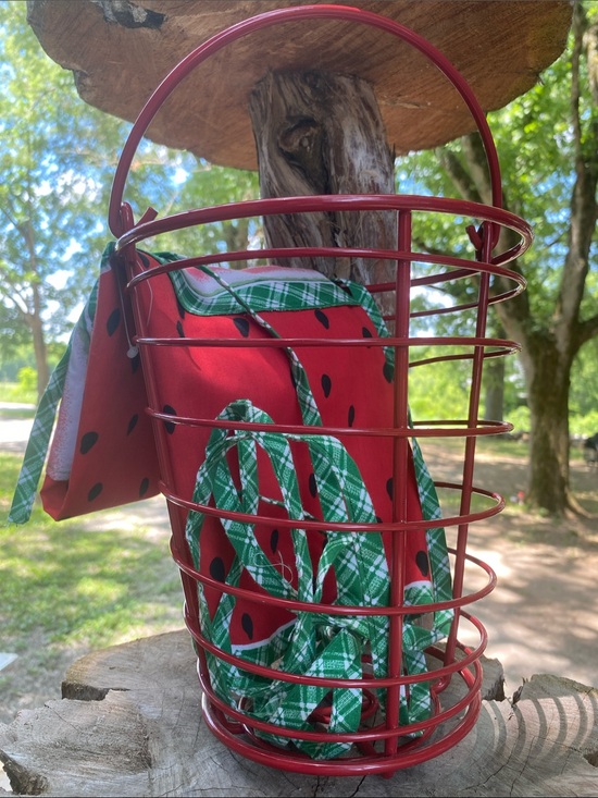 Other - Red metal basket & Watermelon Print Apron
